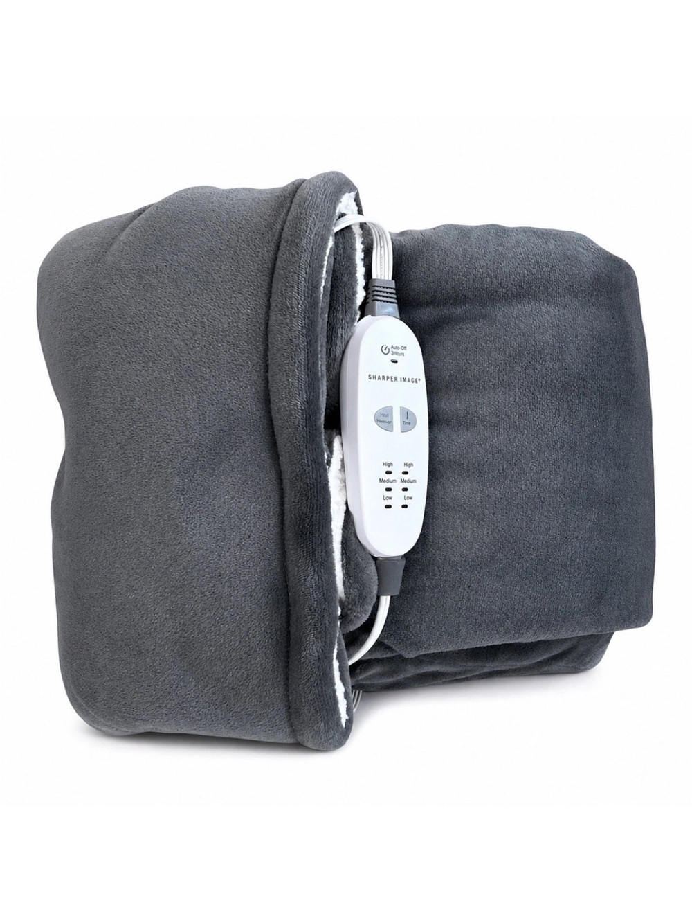Sharper Image Calming Cozy Massaging Heating Wrap Grey with Sherpa Lining New